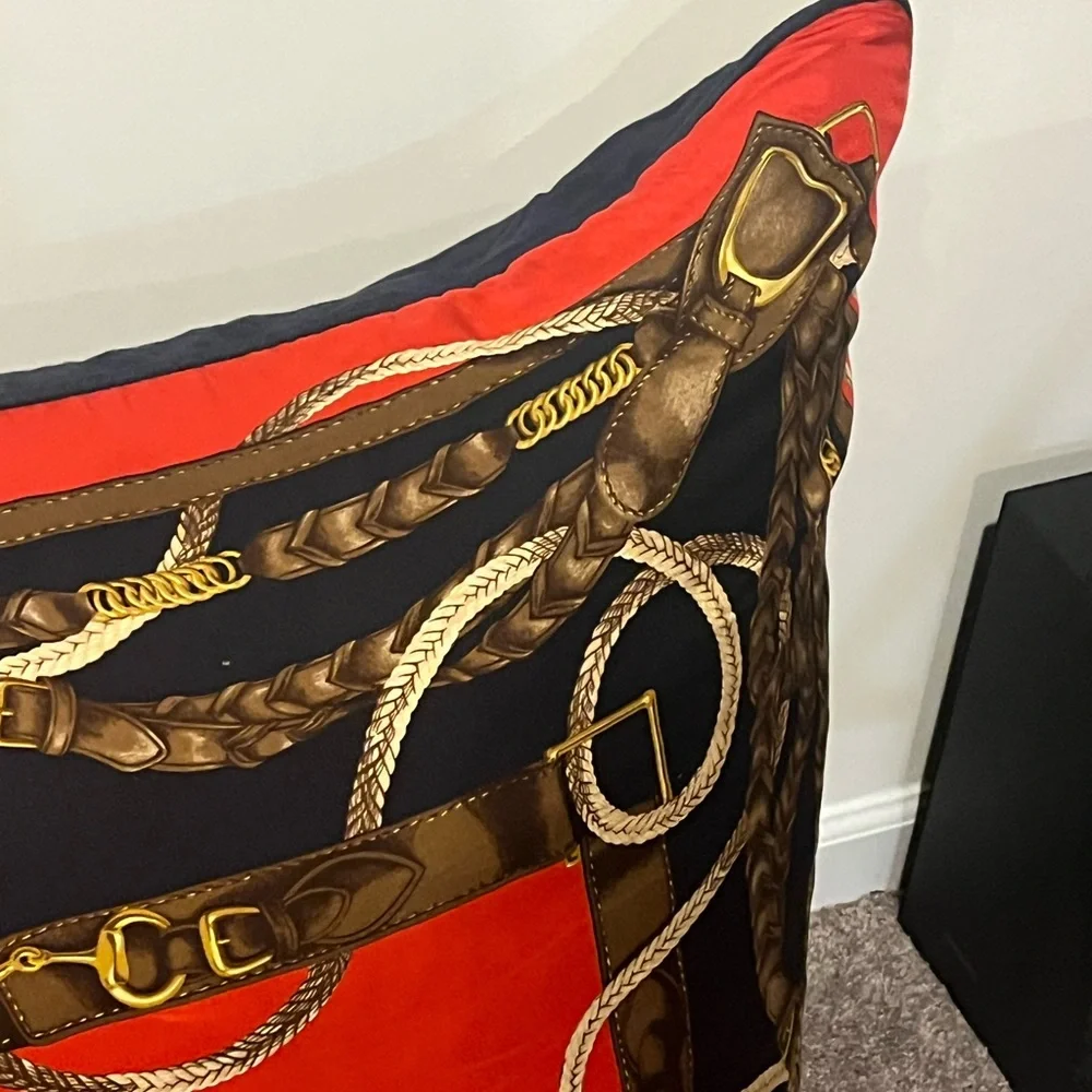 Ralph Lauren Equestrian Saddle Silk Linen Floor Pillow 37”x37” Huge Made in USA